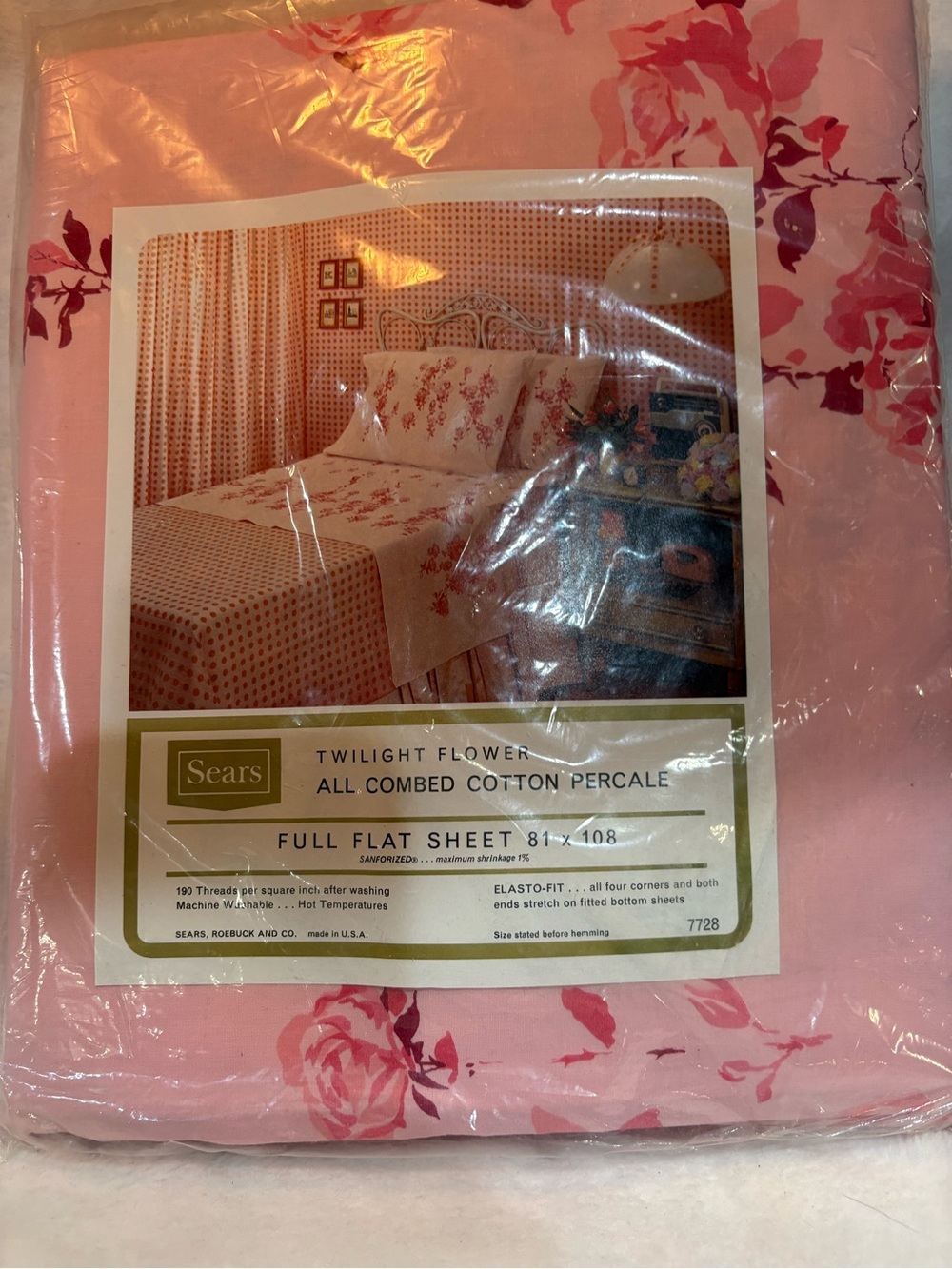 Sears Pink Floral Full Flat Sheet - Twilight Flower Print
